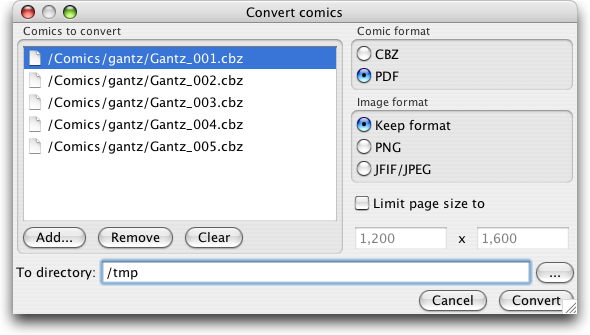 Dialog to specify what to convert.